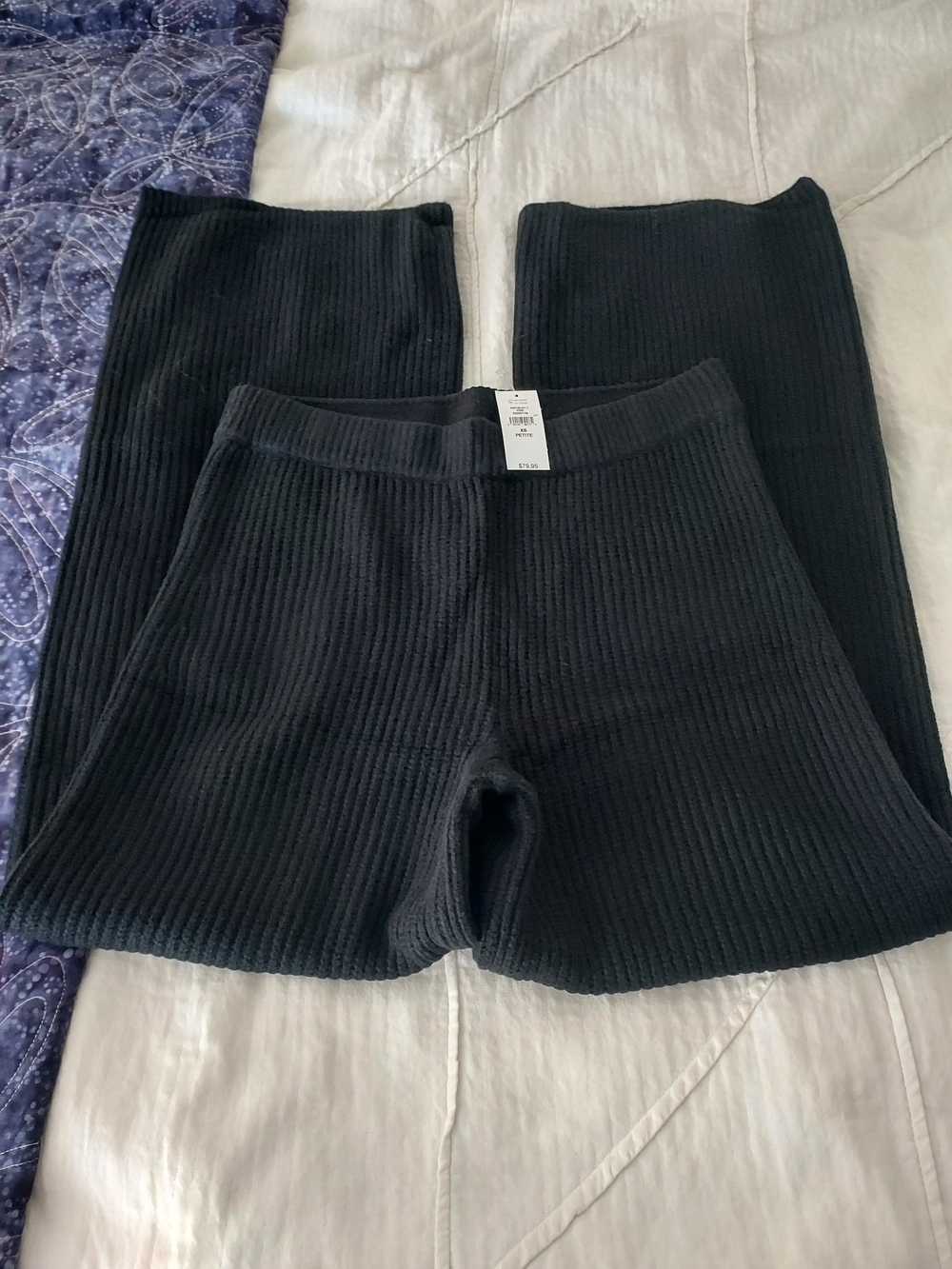 NWT GAP Womens Ribbed Knit Black Lounge Pants, XS Petite